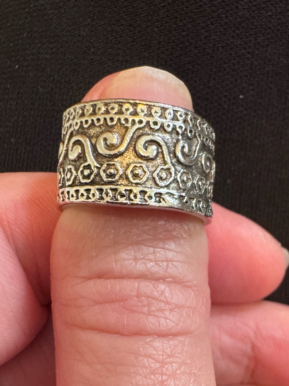 Boho Antiqued Silver Filigree Wide Band Statement Ring